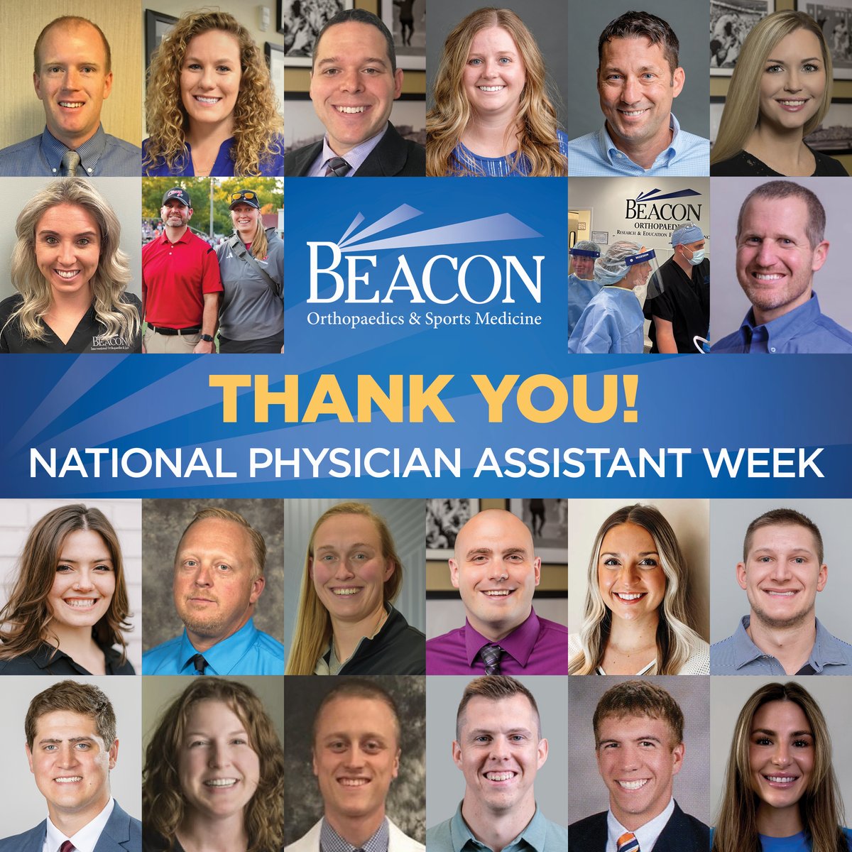 BeaconOrtho's tweet photo. This week, we celebrate our incredible Physician Assistants (PAs) who are an essential part of the Beacon family and go above and beyond every day to keep our community healthy. 💙 Thanks for making a difference in the lives of patients and families! 👏 #BeaconDifference #PAweek https://t.co/aaaiVDjYi0