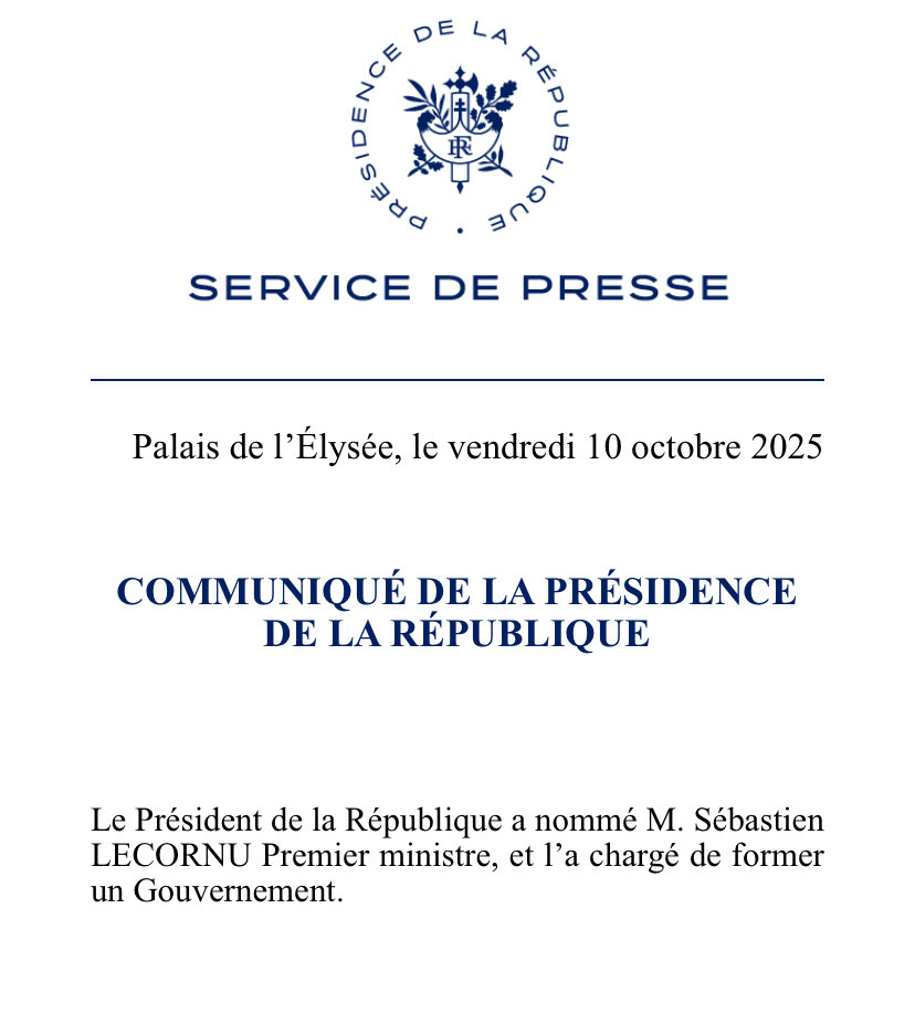 France’s new prime minister is…the very one who resigned on Monday, Sébastien Lecornu. It rounds off the most chaotic and absurdist week in French politics in modern times