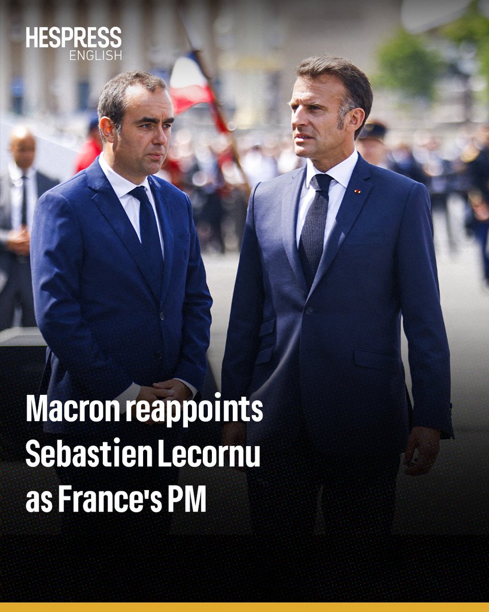 HespressEnglish's tweet image. #France President #EmmanuelMacron on Friday reappointed his outgoing prime minister, #SebastienLecornu, back into that position, just four days after Lecornu gave his resignation.

&quot;The president of the republic has nominated Mr Sebastien Lecornu as prime minister and has tasked…