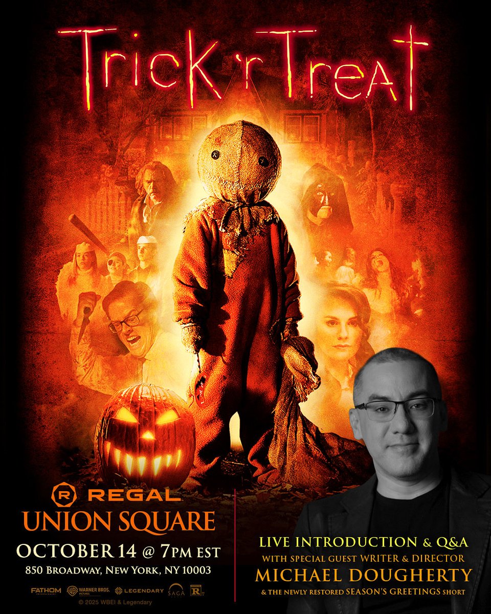 trickrtreat's tweet photo. Join Michael Dougherty on Tues, Oct 14 @ 7pm at Regal Union Square for a live introduction and Q&amp;A after the 4K re-release screening of Trick 'R Treat!

Get tickets now at https://t.co/09zPYMLdMq

#trickrtreat https://t.co/dW4ZzIfMiD