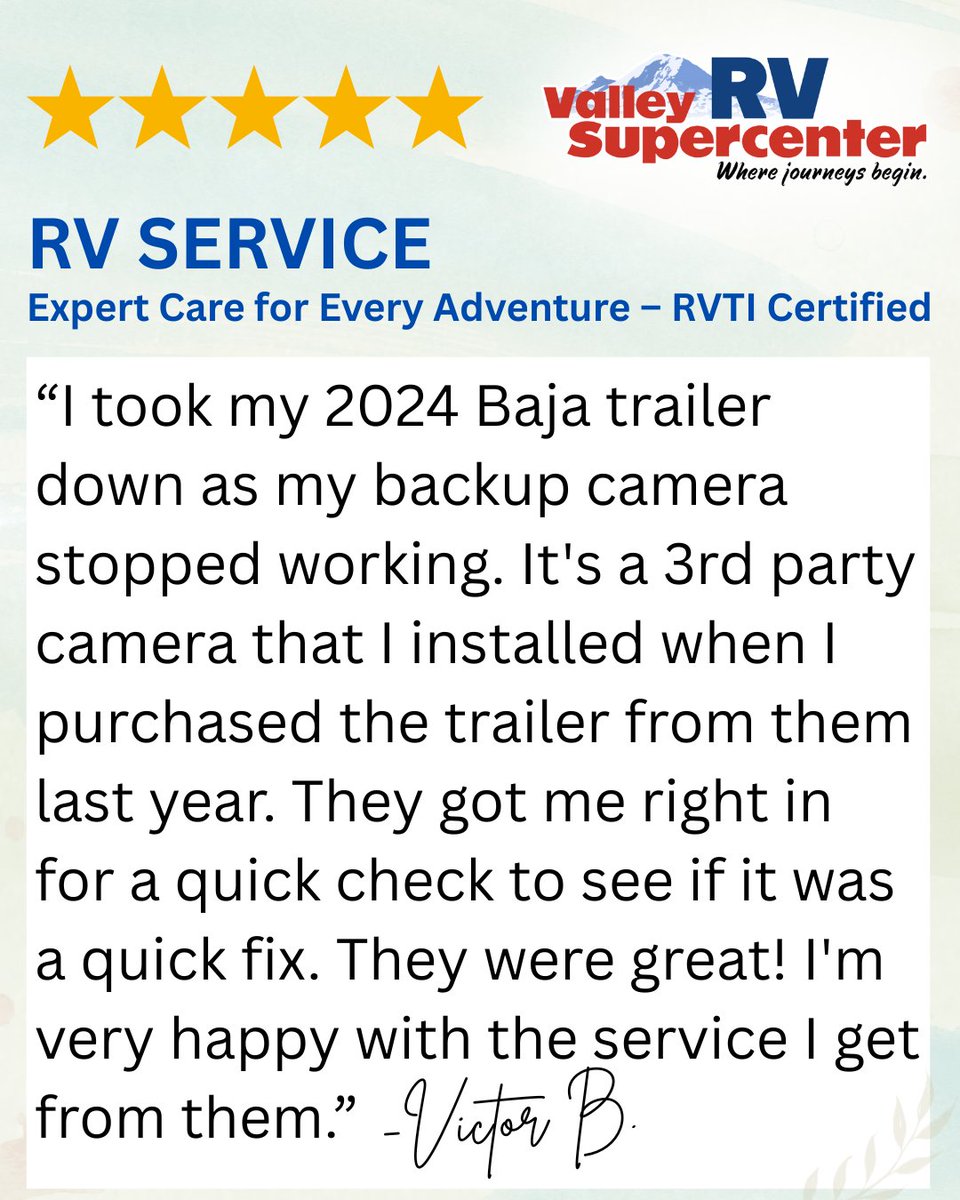 ValleyRVSuper's tweet image. ⭐️⭐️⭐️⭐️⭐️ Another happy camper! Our RVTI-certified team is here to keep you rolling with confidence—no matter what comes up. 📞(253) 737-2090

#LetsJayco #ValleyRVSupercenter #RVService #RVLife #HappyCamper #RVTIcertified #PNWRV