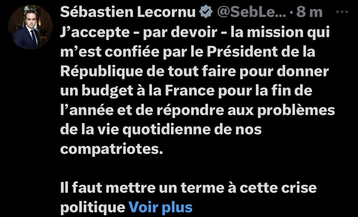 Un nouveau Premier ministre pas si nouveau : <a href="/SebLecornu/">Sébastien Lecornu</a>  revient à #Matignon après en être parti il y a 4 jours !

Dans la tempête politique, <a href="/EmmanuelMacron/">Emmanuel Macron</a> Macron  choisit la continuité. Sursaut ou surplace … 

#gouvernement #sebastienLecornu #PremierMinistre