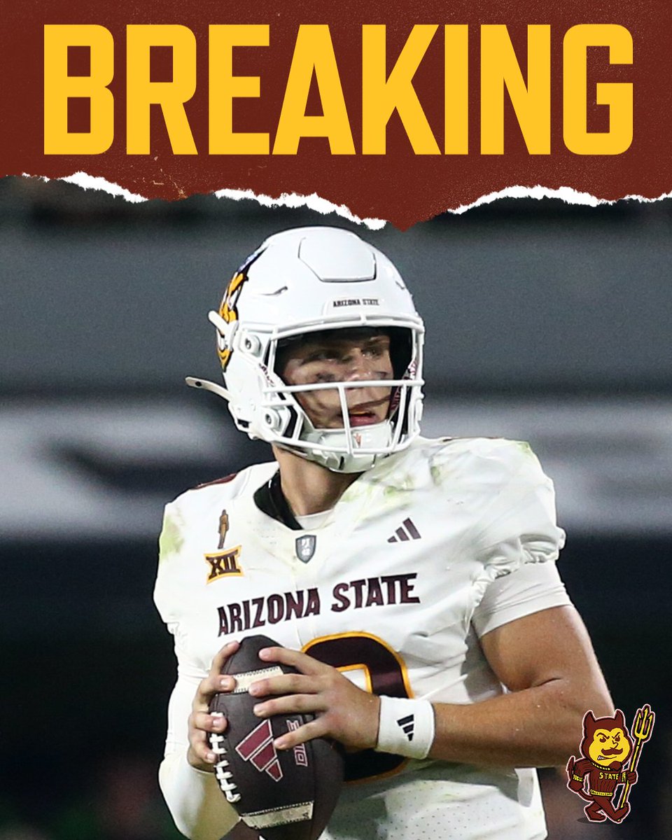 PHNX_SunDevils's tweet photo. BREAKING: Sam Leavitt has been ruled OUT for Arizona State's matchup against Utah, per multiple reports. https://t.co/4Alge0lAEB
