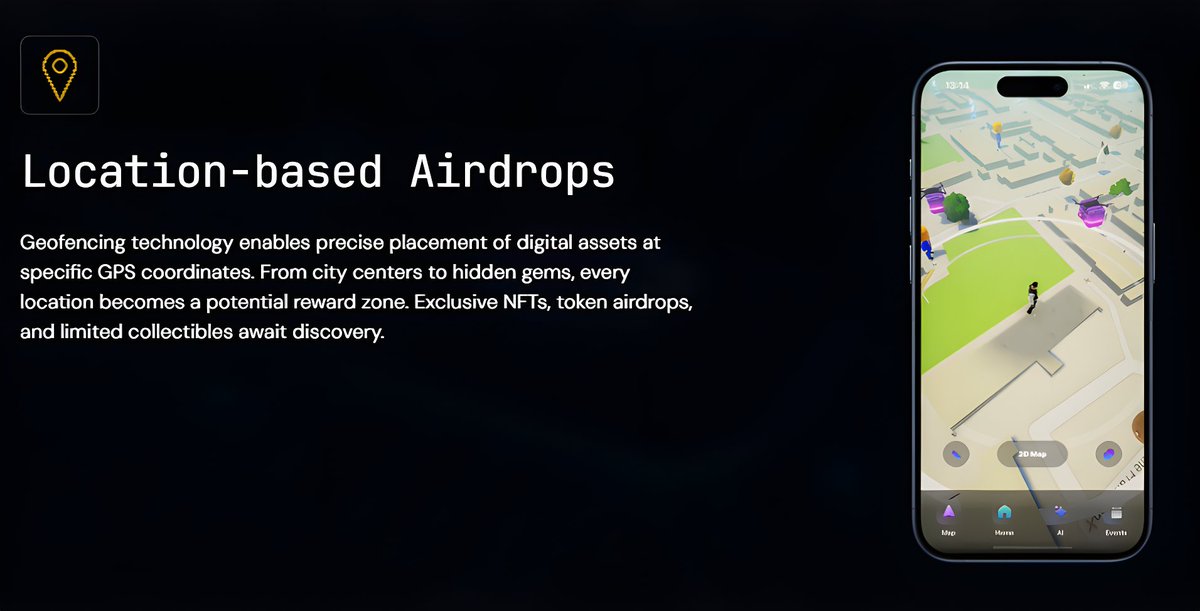 Devs, the world is your canvas.

Geo-fenced airdrops are built for FOMO.
Drop exclusive NFTs or tokens in specific, limited spots like event venues, cafés or city centers, and the real world turn into your hotspot.

People move. They show up. They share.
Foot traffic rises, the