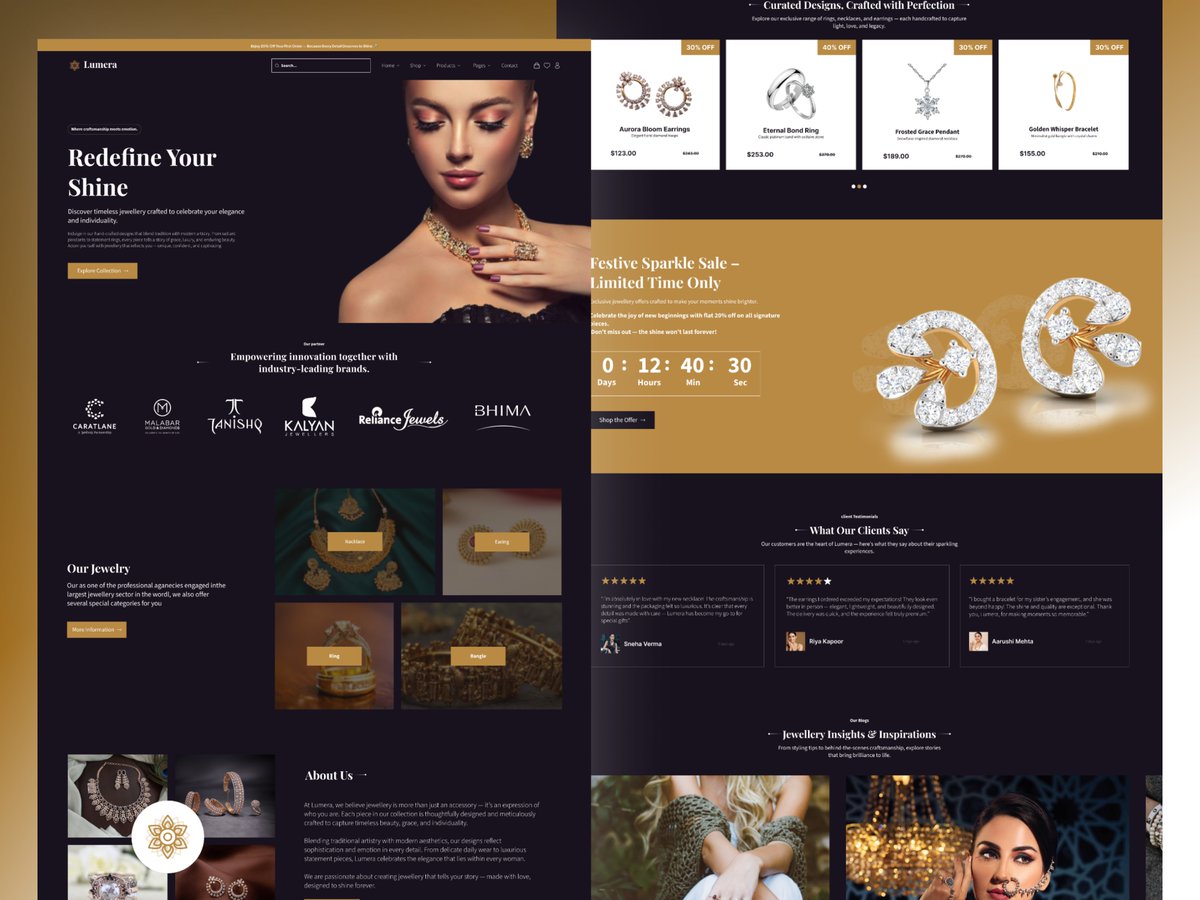 supriyamaurya16's tweet image. ✨ Just dropped my latest design — Lumera, a luxury jewelry e-commerce concept crafted for timeless beauty and modern simplicity.
Designed to blend elegance with effortless shopping. Explore the full project on Behance 👇
#UIUXDesign #JewelryDesign #EcommerceDesign #WebDesign