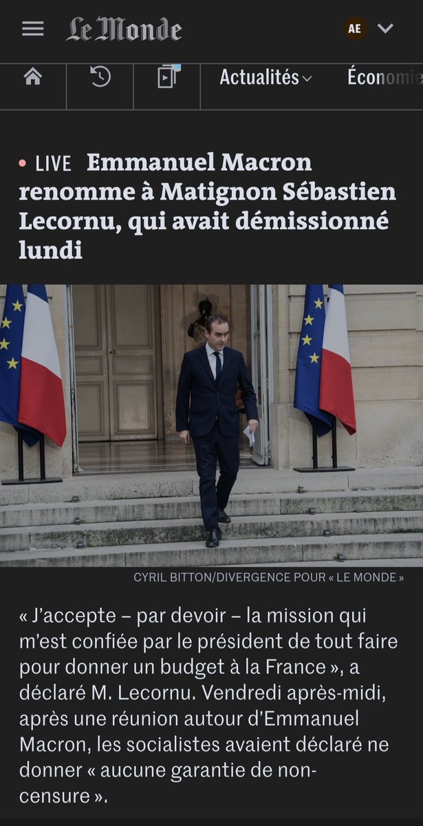 ""Je suis le Premier ministre le plus faible de la Ve République" déclarerait le Premier ministre <a href="/SebLecornu/">Sébastien Lecornu</a> le 24 septembre.

Moyennant quoi son <a href="/gouvernementFR/">Gouvernement</a> a tenu 14h.

Aucun doute : le "nouveau" gouvernement Lecornu II ne tiendra pas beaucoup plus longtemps.