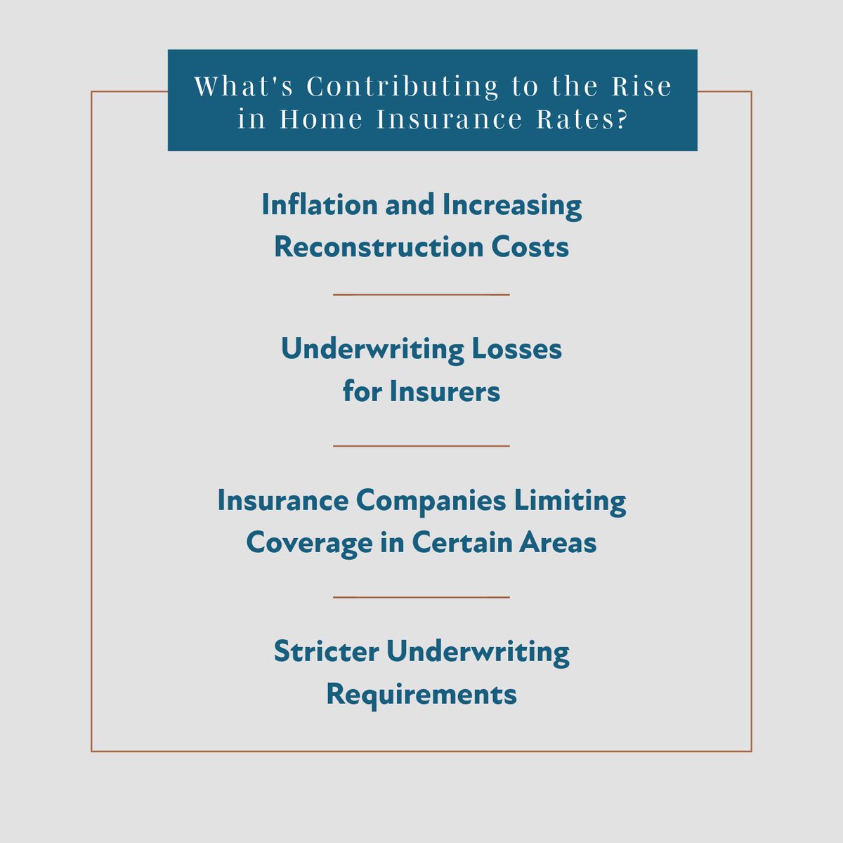 Home insurance costs have surged in recent years. From 2021 to 2024, the national average premium jumped 24%. A mix of factors are fueling these sharp increases, and it’s important for homeowners to understand what’s driving the trend. bit.ly/47kqsNC