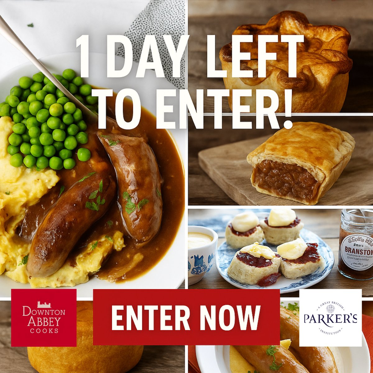 1 day left! ⏰

Win a $150 British classics prize pack — scones, clotted cream, pork pie, sausages &amp; more — courtesy of <a href="/ParkersGB/">Parker's Great British Institution</a> 🇬🇧.

The Taste of Downton Contest closes tomorrow at midnight. Don’t miss out!

👉 Enter now → bit.ly/4gc3v1Z

#DowntonAbbey #Contest