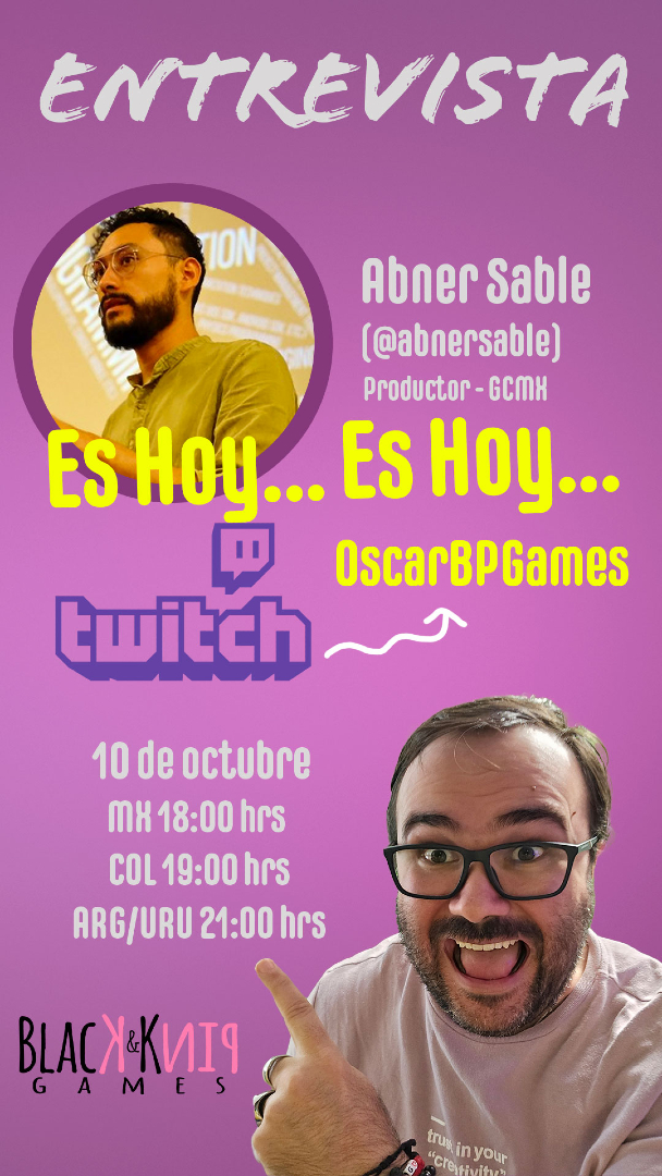 🎙️ ¡Entrevista en vivo con Abner Sable! Este 10 de octubre 18:00 🇲🇽 por Twitch. Hablamos de GCMX 2025, GameDev y más. 🌶️🎮
🕕 Horarios: 19:00 🇨🇴🇵🇪 | 20:00 🇨🇱🇻🇪 | 21:00 🇦🇷
📍 twitch.tv/OscarBPGames
#IndieDev #GameDev #AbnerSable