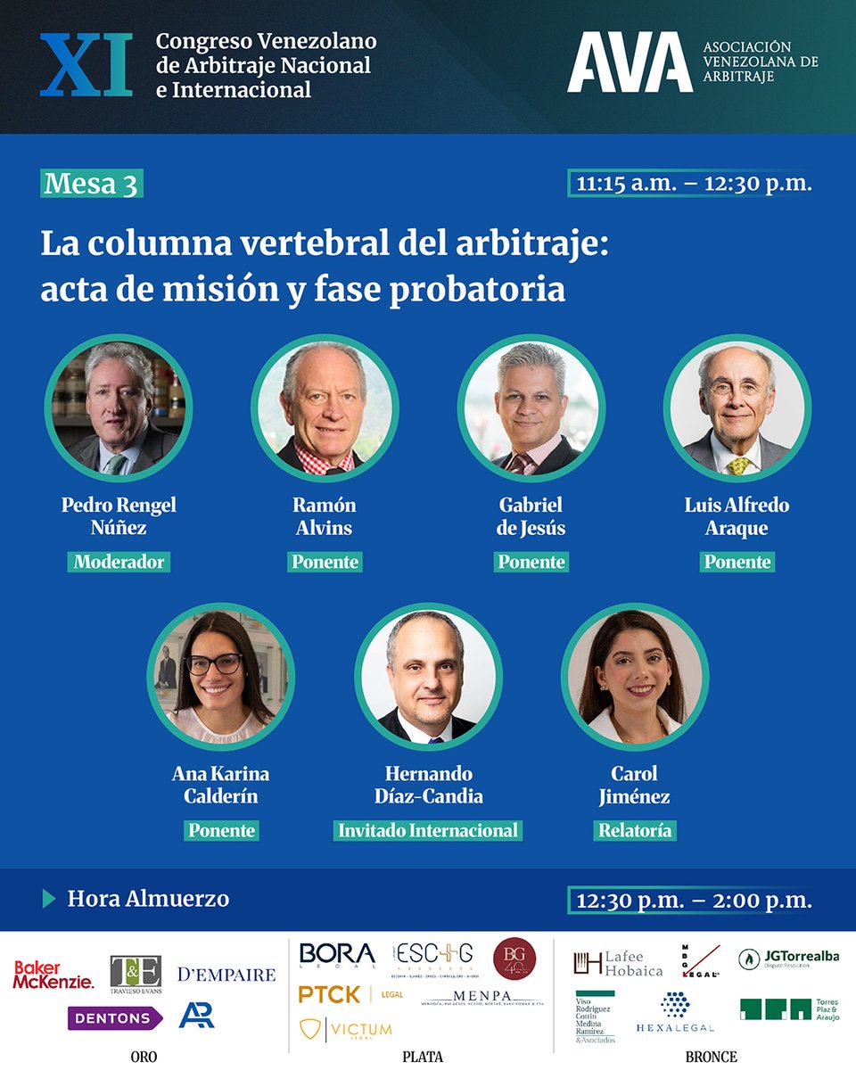 Este miércoles 15-oct será el XI Congreso Venezolano de Arbitraje Nacional e Internacional de <a href="/AvArbitraje/">AVA</a> , y nuestro socio especialista en Resolución de Conflictos, Gabriel De Jesús estará entre los ponentes de la Mesa 3.  Regístrate en lnkd.in/eZ5GmuCU (aforo limitado)