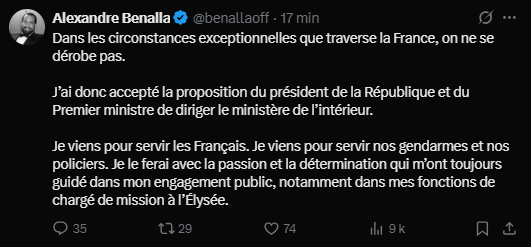HMY523251's tweet photo. Ministre de l'intérieur ! J'ai hâte de voir la passation de pouvoir entre @benallaoff et @BrunoRetailleau https://t.co/ctC7ydPhVq