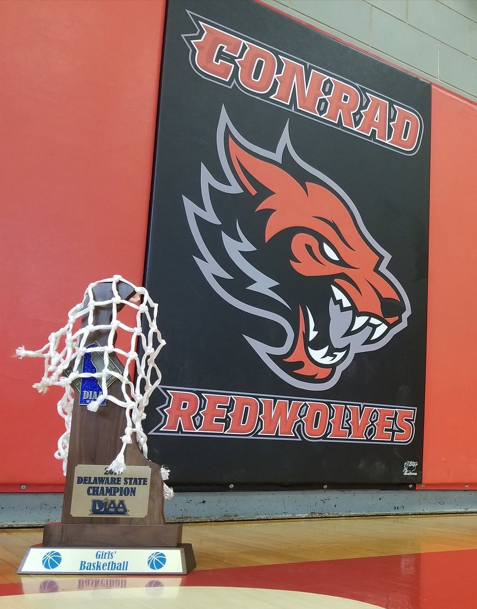 Exciting day tomorrow for our 2018 Delaware Girls basketball state champions. Our 2018 team is being inducted into the Conrad Hall of Fame prior to our homecoming football. Induction ceremony will begin @ 10:15-10:30am. Come out to see our Conrad legends. 😎 🏆