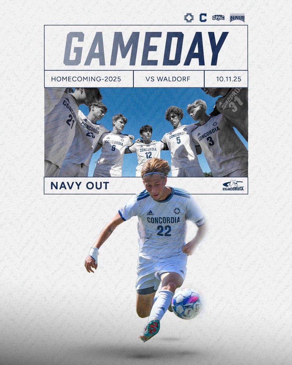 Concordia Bulldogs (@cunebulldogs) on Twitter photo ⚽️ GAMEDAY - Homecoming! ⚽️
<a href="/CUNEMSOC/">CUNE Men's Soccer</a> vs Waldorf 
🕐 5:30 PM 
📍 Bulldog Stadium (Seward, NE) 
📺 gpacnetwork.com/cune/
📊 naiastats.prestosports.com/sports/msoc/20…
🎟️ cune.edu/athletics/tick…
Theme: Navy Out ⚽️ GAMEDAY - Homecoming! ⚽️
<a href="/CUNEMSOC/">CUNE Men's Soccer</a> vs Waldorf 
🕐 5:30 PM 
📍 Bulldog Stadium (Seward, NE) 
📺 gpacnetwork.com/cune/
📊 naiastats.prestosports.com/sports/msoc/20…
🎟️ cune.edu/athletics/tick…
Theme: Navy Out