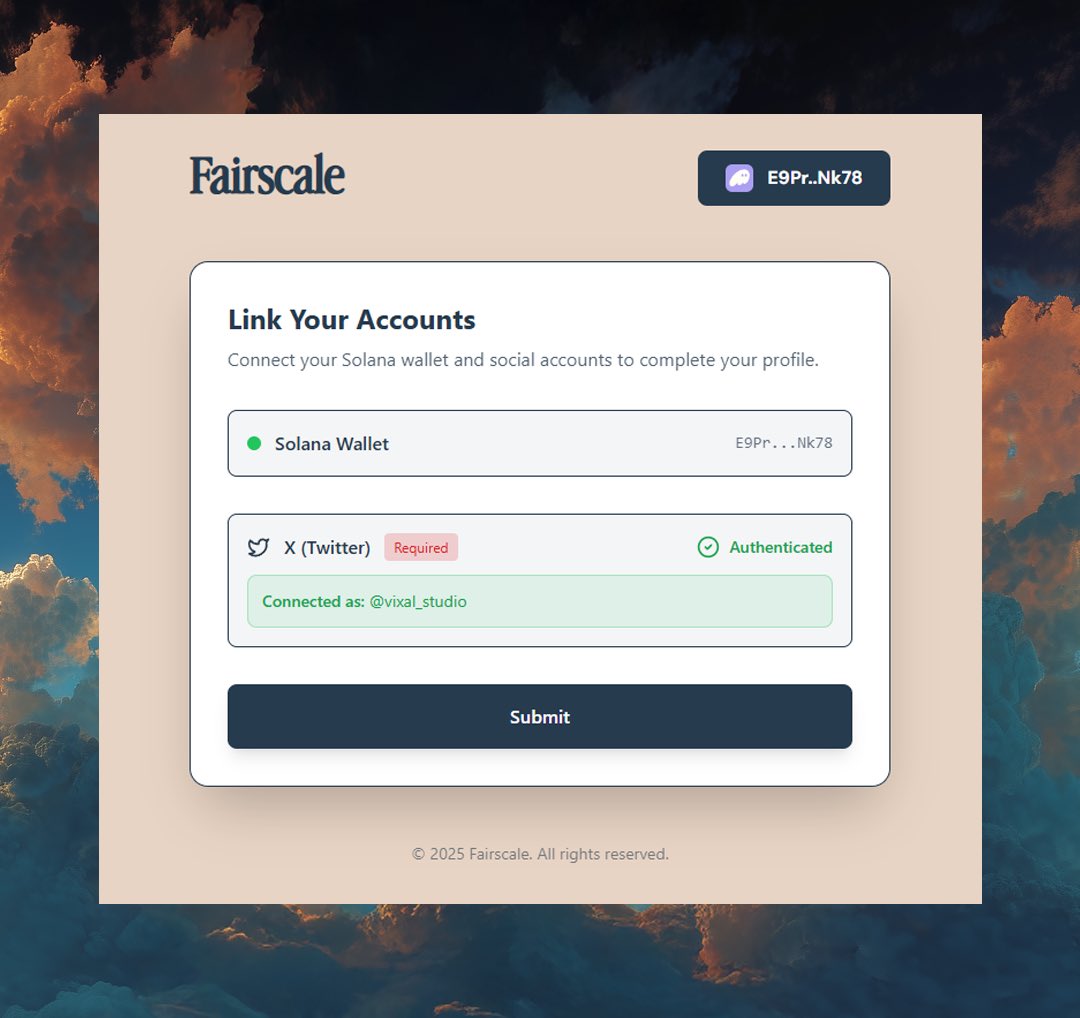 The first phase of FairScale has begun.

Connect your wallet and X profile below and your on-chain identity will start to evolve dynamically based on sentiment, trading activity, and credibility.

This is how your FairCard learns. 

Keep an eye out for your updates on-chain,