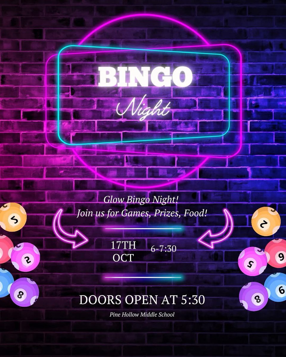 PHMSPTSA's tweet image. As we head into the weekend, look at your next weeks schedule and pencil us in for next Friday!

Come play Bingo with us, Glow Version!

Prizes, Games, Pizza!! Wear your best glow outfit! Link in comments to purchase.