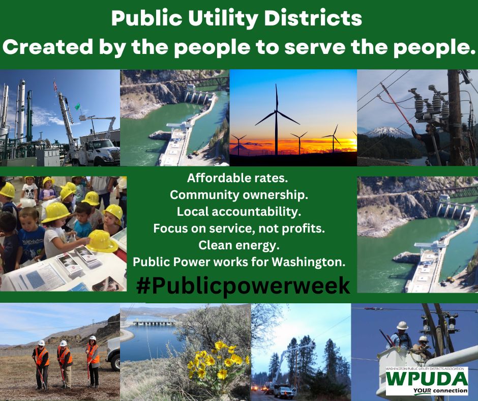 This week we celebrated people, power and the purpose of Washington’s PUDs. Thank you to our communities, crews and commissioners for making Public Power possible every day of the year. Here’s to another year of powering Washington, the public power way! #PublicPowerWeek