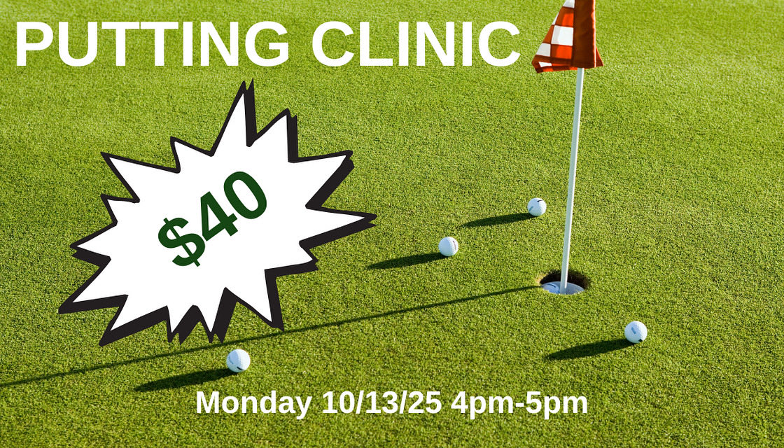 Just found out I have been assigned to teach the short game clinic on Monday 10/13 at 4pm. It’s short notice but if you would like to attend call 843-237-7908 or just reply to this tweet. 
This week’s focus will be putting with all kinds of ways to help you lower your score !