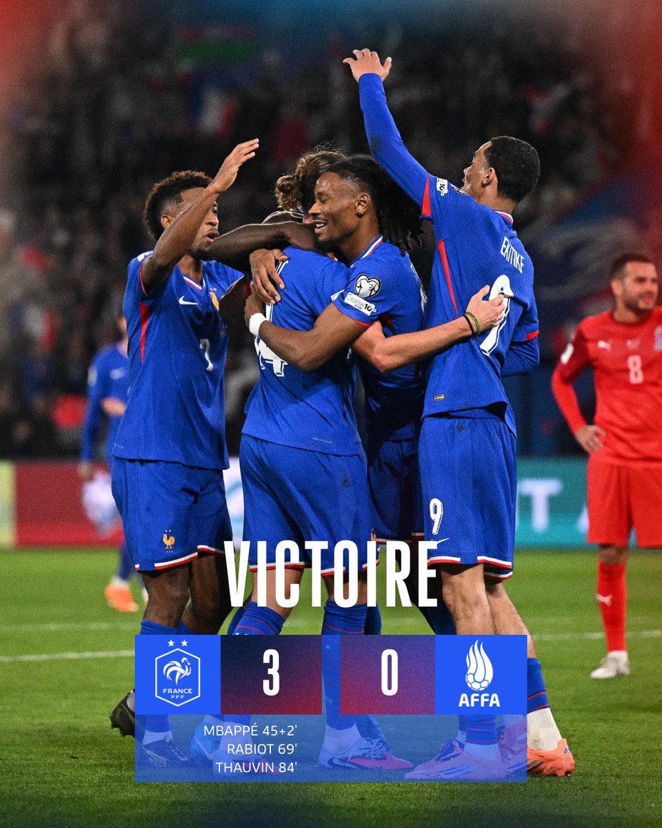 𝟯𝗲 𝘃𝗶𝗰𝘁𝗼𝗶𝗿𝗲 𝗲𝗻 𝟯 𝗺𝗮𝘁𝗰𝗵𝘀 ✅✅✅ 
On continue notre sans faute dans ces qualifications à la Coupe du Monde 2026 💪 

RDV lundi en Islande 🇮🇸  

#FiersdetreBleues  #FRAAZE