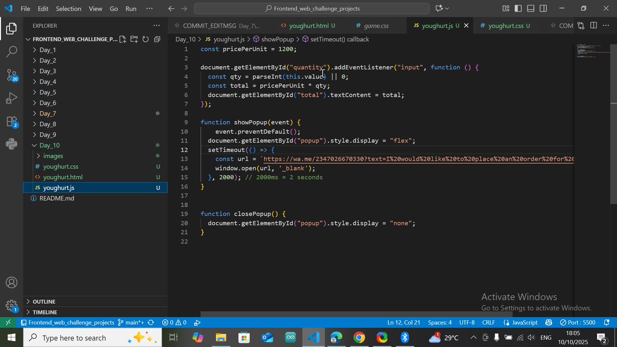 Gwacie11_11's tweet image. Task for day 10: Find a friend of yours who is into anything or owns a brand and design and tailor it [a site] to him/her.

I included price calculator and redirection to WhatsApp via WhatsApp API.

#15DaysFrontendDevChallenge

#CodeChallenge
#FrontEndChallenge
#WebDevChallenge