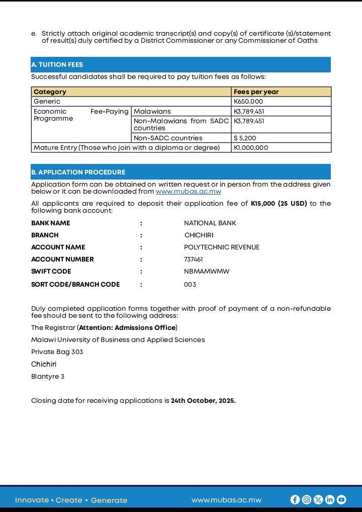 mubaslawsociety's tweet image. Alright! 😌✨ The call for Bachelors of Laws (Honours) Applications at the Malawi University of Business and Applied Sciences (MUBAS) is finally circulating.✨ #mubas #law #lawstudent #applications #laywer