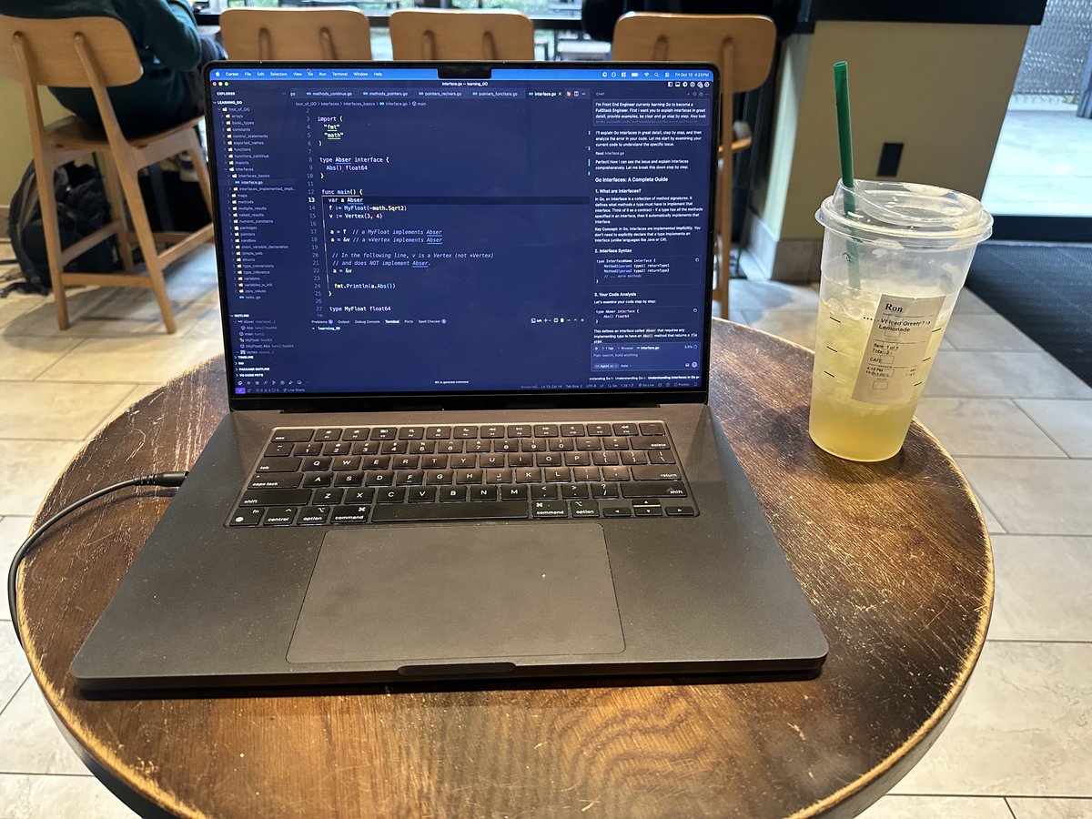 ronnypdev's tweet image. Friday evening, Starbucks coding sessions - And tonight I'm learning @golang as a Front End Engineer, I started a month ago, and although I'm having a little bit of a tough time adapting to Go, I'm learning and soon I'll become a proper Gopher myself lol #codingwhileunemployed…
