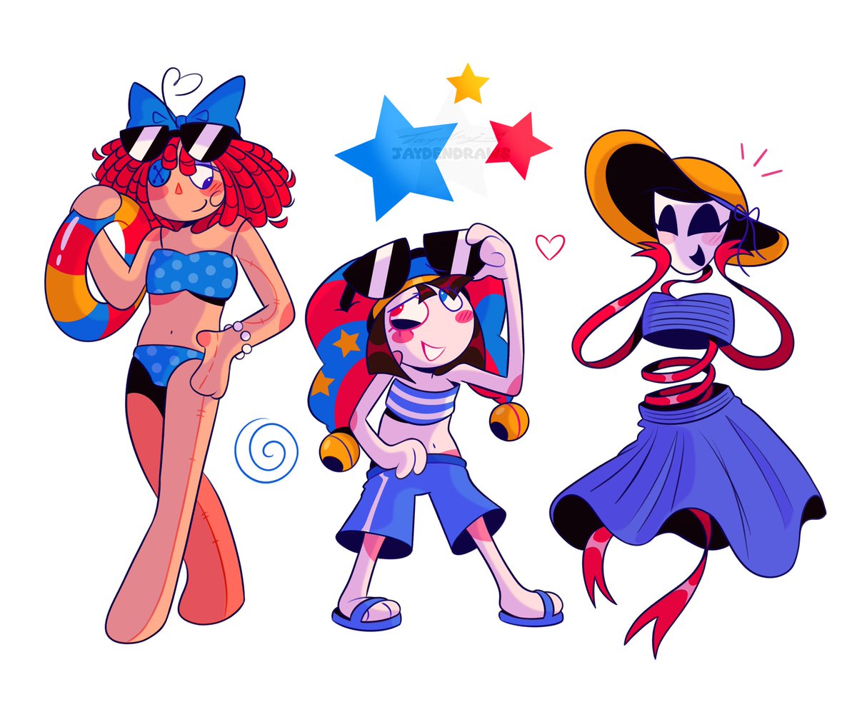 The girls! Love them to pieces ❤️💛💙 #theamazingdigitalcircus #TADC #tadcfanart #ragatha #pomni #gangle #jesterdoll #jesterribbon #ragapom