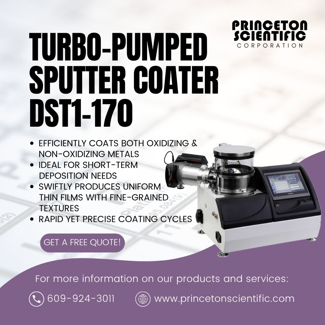 Swift, uniform coatings with our Turbo-Pumped Sputter Coater — perfect for oxidizing and non-oxidizing metals.
⚙️ Get a quote: princetonscientific.com
#SputterCoater #VacuumSystems #ThinFilmDeposition #SurfaceScience #PrincetonScientific