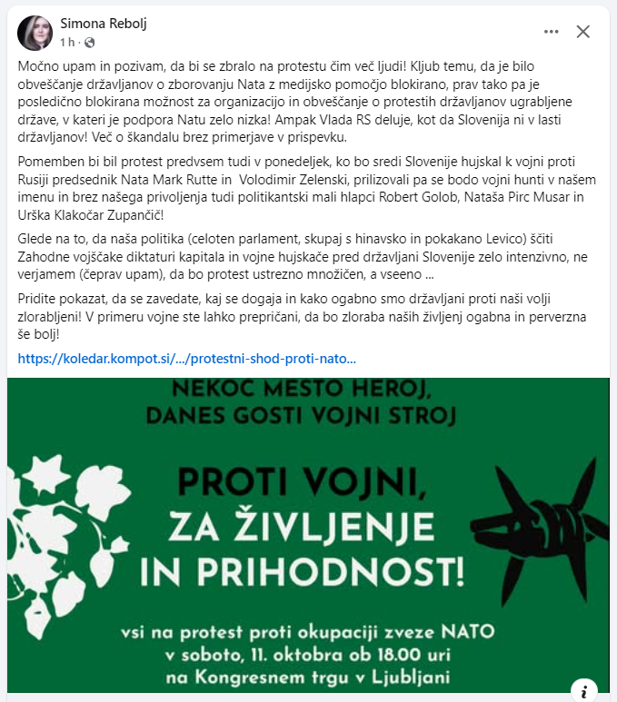 melitustra's tweet photo. PROTESTNI SHOD PROTI NATO SREČANJU V LJUBLJANI
https://t.co/7bfxIHpRE6 https://t.co/Px4UpEQhYJ