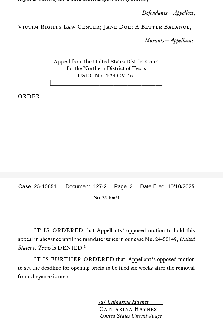 CA5 denies TIX complainant group's motion to delay their appeal of district court's denial of their motion to intervene to defend the blocked Biden TIX regs.
(Goal here seems to be to drag out cases through end of Trump term.)