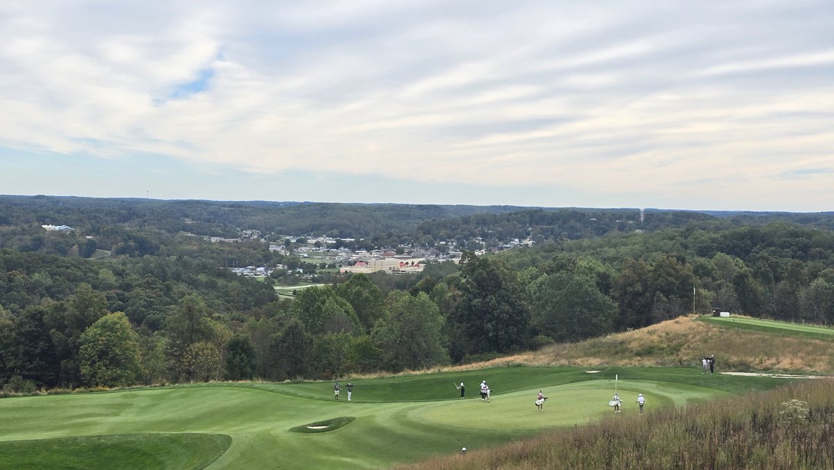 Great view of the Dye Course and the town of French Lick in the valley below