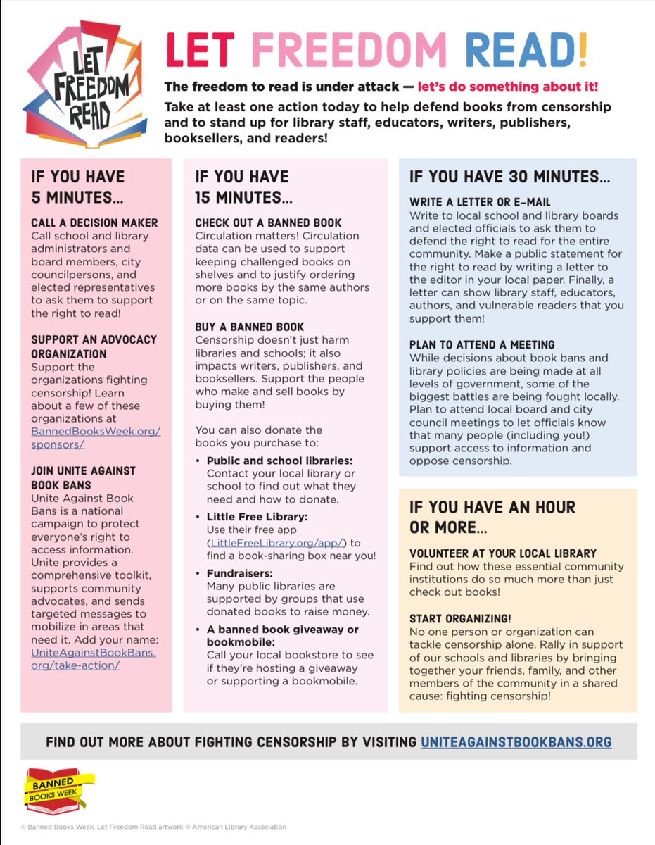 JCPS Library Media Services Department (@jcps_lms) on Twitter photo Today is #LetFreedomRead Day!
<a href="/ALALibrary/">American Library Association</a> encourages everyone to take action to defend books from censorship & protect the #RightToRead. Visit bit.ly/FreedomReadDay for ways to get involved! #JCPSLibraries #ReadForYourRights #ReadersAreLeaders #JCPSReads
<a href="/JCPSLMSDrLynn/">JCPSLMSDr.Lynn</a> Today is #LetFreedomRead Day!
<a href="/ALALibrary/">American Library Association</a> encourages everyone to take action to defend books from censorship & protect the #RightToRead. Visit bit.ly/FreedomReadDay for ways to get involved! #JCPSLibraries #ReadForYourRights #ReadersAreLeaders #JCPSReads
<a href="/JCPSLMSDrLynn/">JCPSLMSDr.Lynn</a>