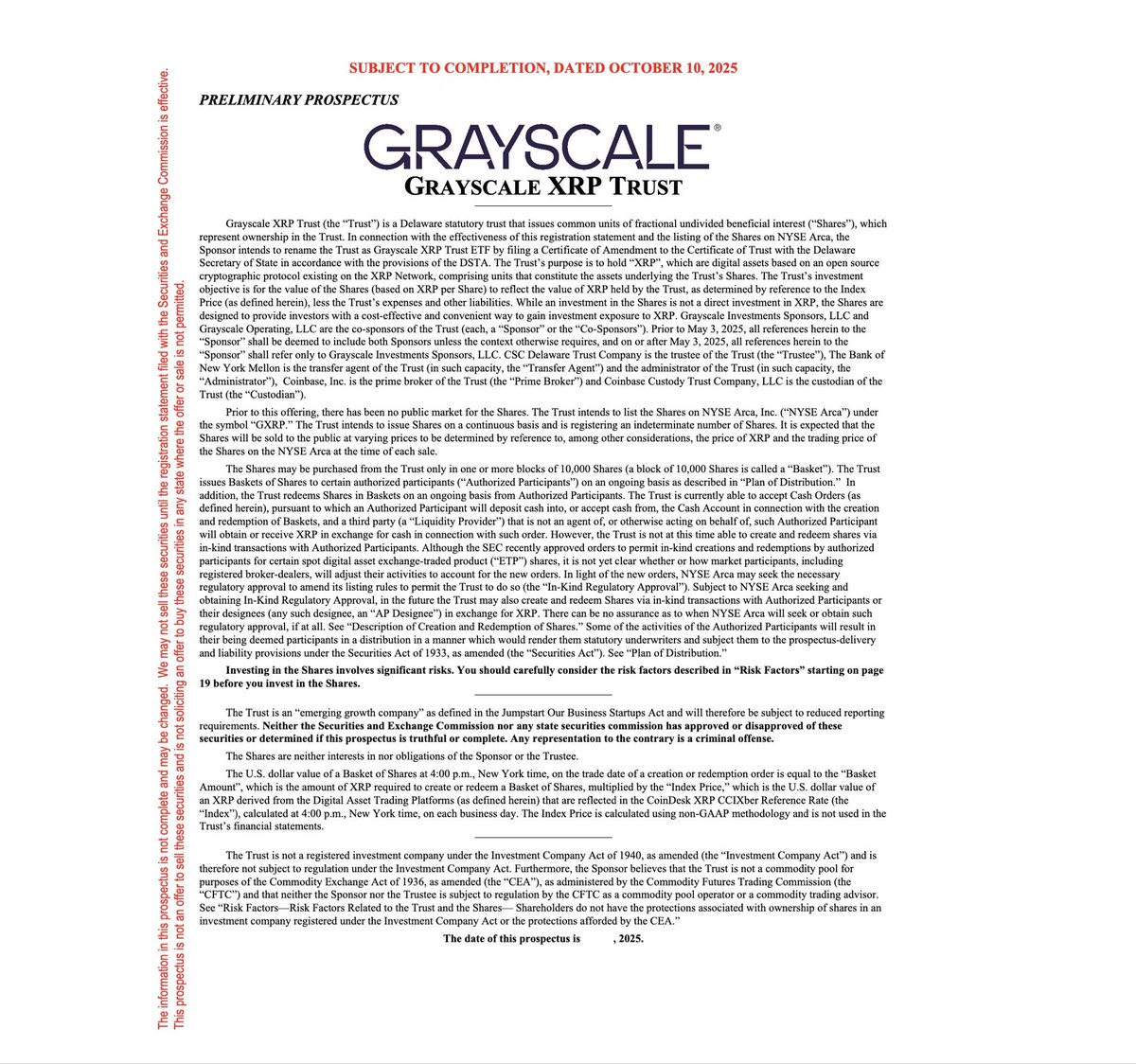 Grayscale XRP Trust will convert to public ETF!

Everything filed today at market close.

GXRP —&gt; Spot