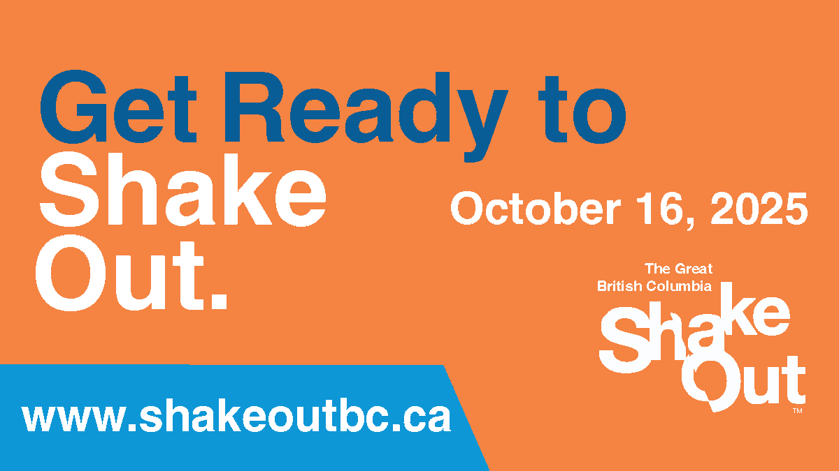 It’s time!! Today is the day to ShakeOut! 
At 10:16 am, join thousands of British Columbians and practice what to do during an earthquake – 
Drop, Cover and Hold On! 
These simple steps will help you stay safe during an earthquake.
Learn more: shakeoutbc.ca