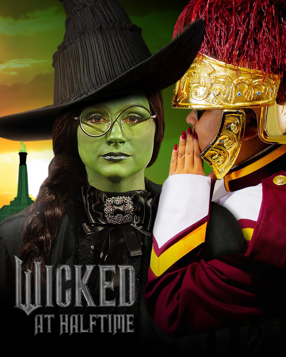 USCTMB's tweet image. 𝕋𝕠𝕘𝕖𝕥𝕙𝕖𝕣, 𝕨𝕖&apos;𝕣𝕖 𝕦𝕟𝕝𝕚𝕞𝕚𝕥𝕖𝕕!

We&apos;ll be Glinda to @USCSDA&apos;s Elphaba tomorrow at the Coliseum for a special co-production of &quot;Wicked&quot; live at halftime.