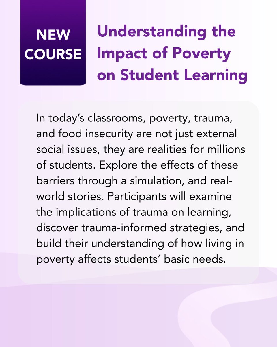 TeachingChannel's tweet image. 🌟 In our New Course: Understanding the Impact of Poverty on Student Learning, you will:

Explore the effects of poverty through simulations and real-world stories
Learn trauma-informed strategies that support student learning

Register today:  courses.teachingchannel.com/courses/dl/all….