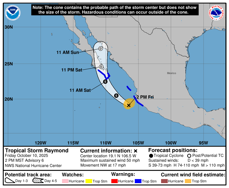 atlanticstorms's tweet photo. #TROPICAL_STORM_Raymond [Wind Decr:Speed Incr] Heading NW  @ 17 mph. Wind @ 50 mph. Location N:19.1 W:-106.5 https://t.co/jfg2boGbis #Hurricane #Raymond #CashAppPools https://t.co/54bdK9tUYG