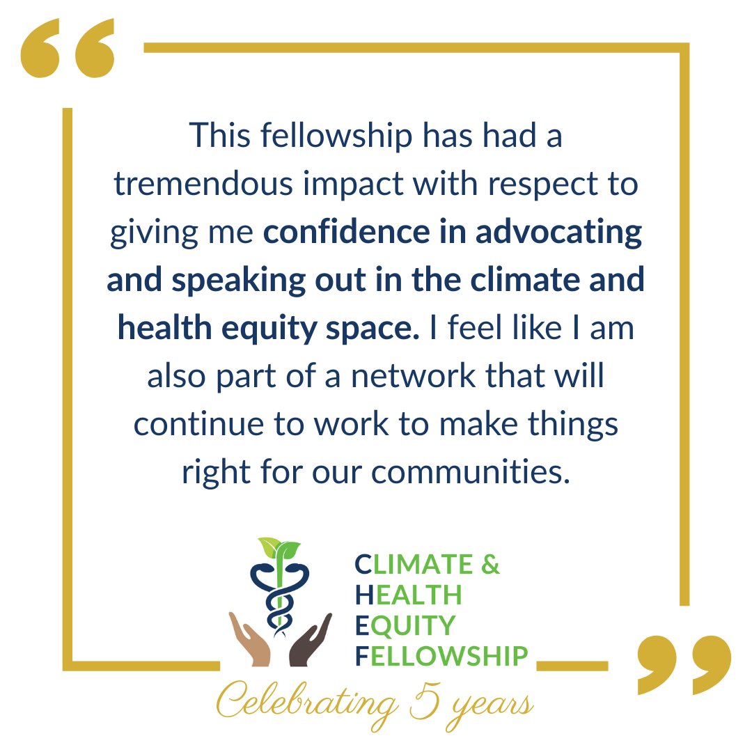 docsforclimate's tweet image. ✨ Celebrating #CHEFAt5 ✨
Through the Climate & Health Equity Fellowship, physicians gain confidence in speaking out on climate and health equity and join a network committed to advancing solutions for our communities.
Learn more here: medsocietiesforclimatehealth.org/climate-and-he…