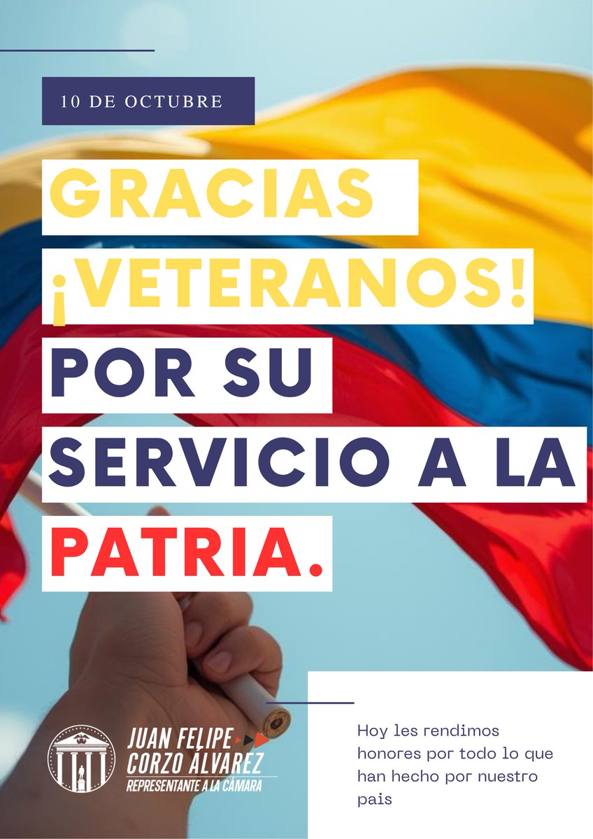 juanfelipecorzo's tweet photo. Hoy quiero rendir homenaje a todos nuestros veteranos:
a quienes entregaron su vida por Colombia y a quienes, con esfuerzo y coraje, siguen adelante construyendo un futuro para sus familias.

Su ejemplo nos inspira cada día.
#DíaDelVeterano #HonorYGratitud https://t.co/E3hNMvS9S2