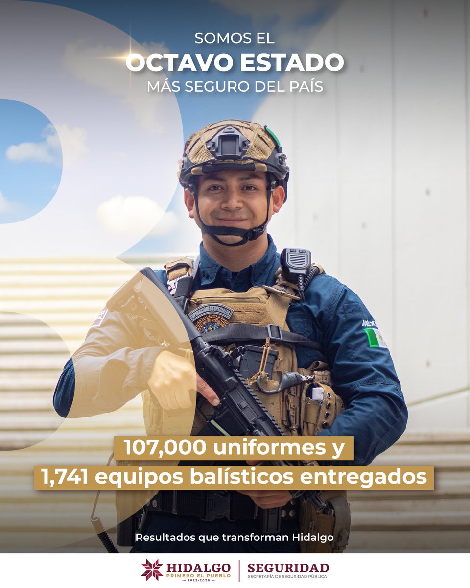CronicaHidalgo's tweet image. Como parte de la estrategia para garantizar la paz y por tu seguridad, se ha invertido en equipamiento, patrullas y equipos balísticos.

#ResultadosSeguridad