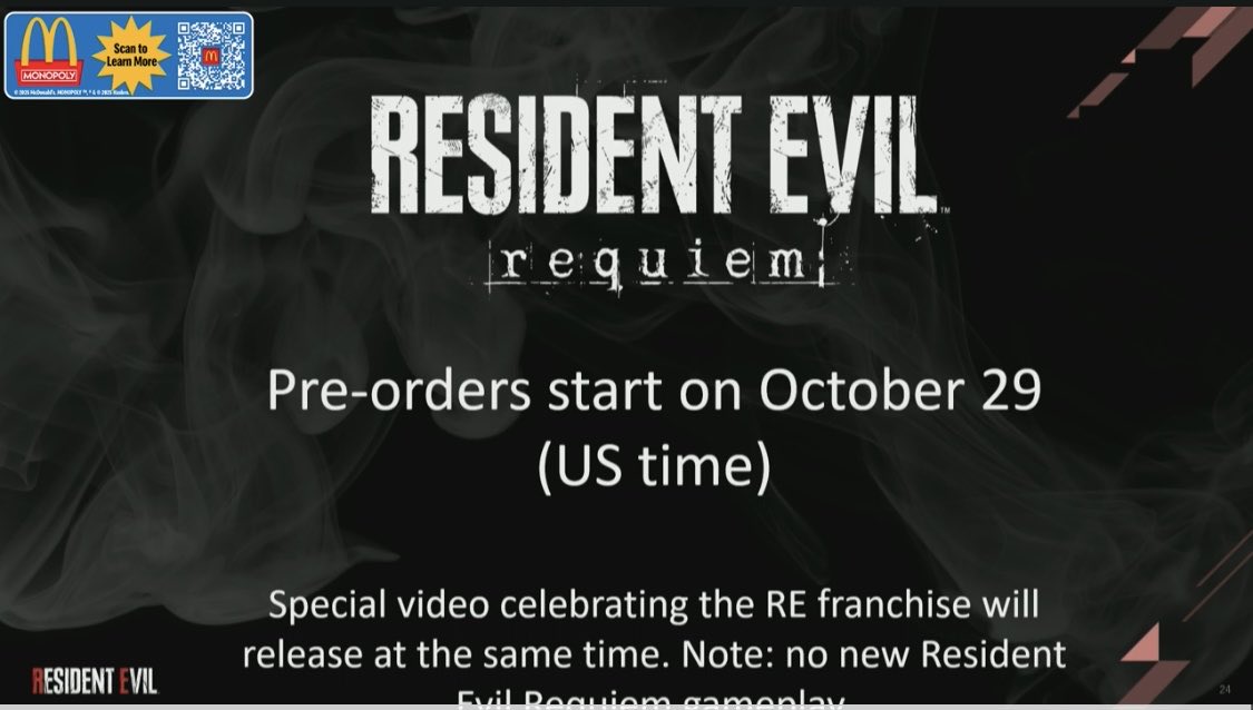 ⚠️ | رسمياً : فتح الطلب المسبق للعبة Resident Evil Requiem في تاريخ ٢٩ اكتوبر من هذا الشهر مع مقطع جديد سيتم الكشف عن تفاصيله لاحقاً! (غالباً رسالة من المطورين) 

الحماس عالي جدا! 🔥🔥