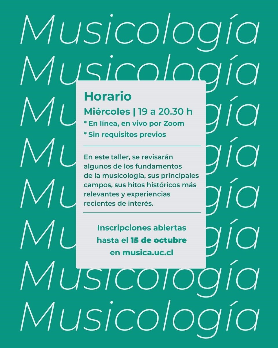 musam_sedem's tweet image. El Instituto de Música de la Universidad Católica de Chile @musica_uc invita a participar en el curso de extensión online de Introducción a la Musicología, dictado por Alejandro Vera, musicólogo y director del instituto. 🎼📚
🔗 Más información en 
👇🏼 
musica.uc.cl