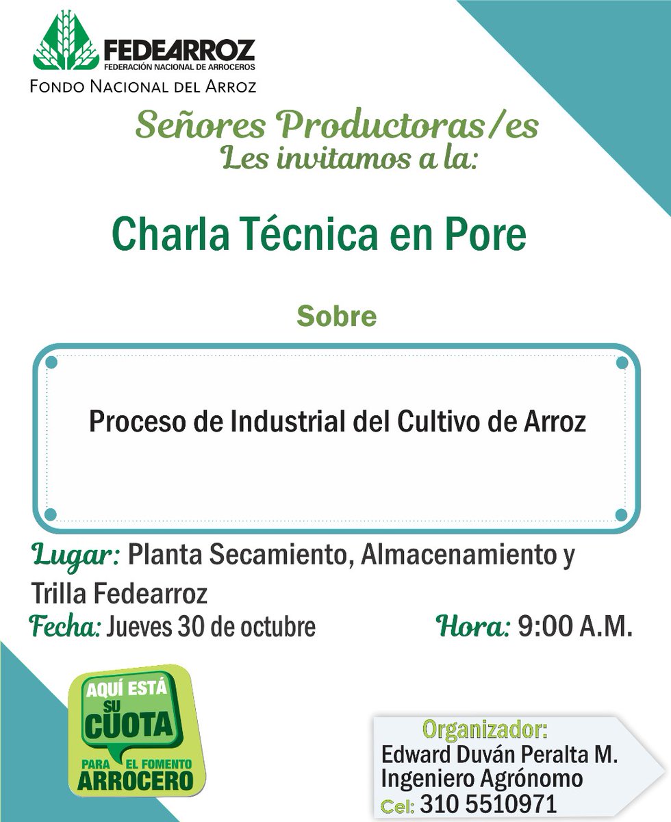 Prensalibcasan's tweet image. La Federación Nacional de Arroceros @FEDEARROZGREMIO, realizará importantes capacitaciones en #Pore y #Nunchía