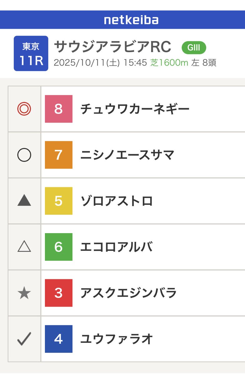 サウジアラビアRC 気になる2頭
◎チュウワカーネギー 北村友
今年の一番星+ダービージョッキー北村さん。外枠も良いし先行力もある。前走もなかなかの競馬。抜かせない強さを見せた。
◯ニシノエースサマ 三浦
気になる名前。口向き悪く雑な競馬で5馬身の圧勝。好きだなこういう馬。まともに走れば…