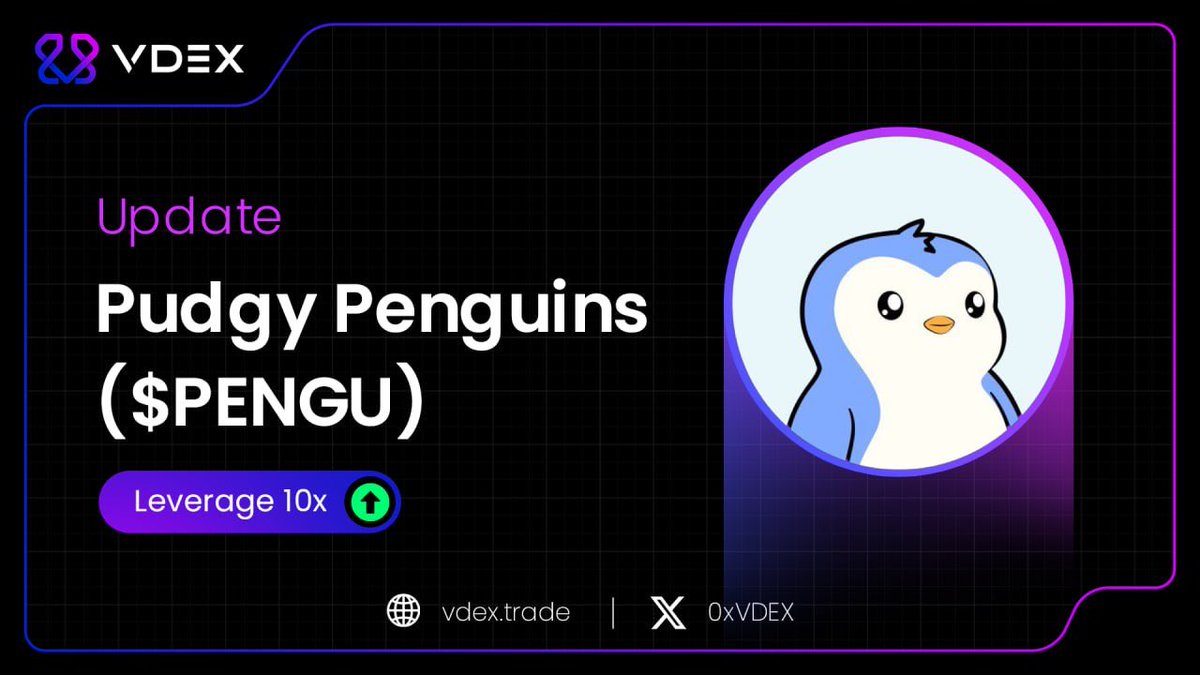 0xVDEX's tweet image. $PENGU flying higher 

Leverage boosted from 5× to 10× - live now on VDEX 🦈 

Trade if you love @pudgypenguins app.vdex.trade/trade/PENGU