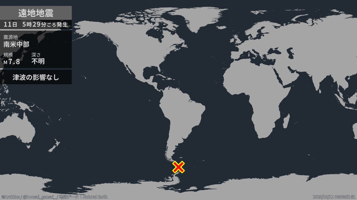 南米中部でM7.8の大地震》 日本時間きょう(土)5時29分ごろ、南米中部