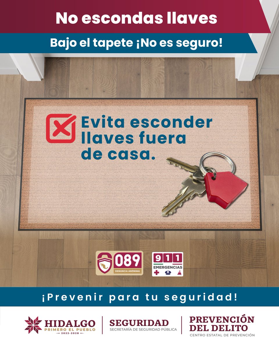 CronicaHidalgo's tweet image. Tu casa debe ser un refugio, no un blanco fácil.
 Antes de salir:
 Cierra bien puertas y ventanas.
 Evita esconder llaves afuera de tu casa.
 Emergencias 911 | Denuncia Anónima 089

#PrevenirParaTuSeguridad