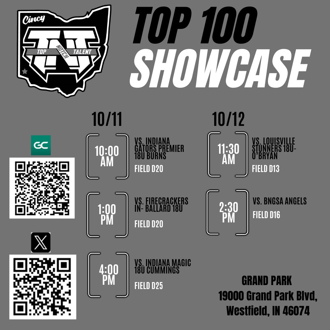 I am excited to announce my team and I will be playing in the Top 100 tournament at grand park this weekend! Here is our schedule down below.