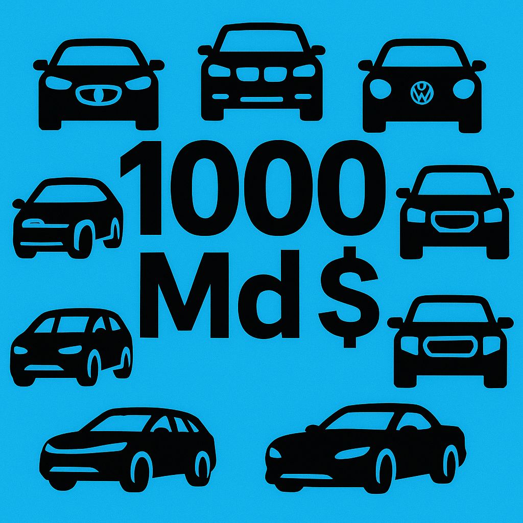 DavidDelairEco's tweet photo. 🚗💰 Tesla pèse 1 000 Md $. Soit plus que Toyota, BYD, Ferrari, BMW, Mercedes, VW, GM, Ford et Xiaomi réunis (914 Md $). Un écart inédit qui bouscule l’industrie auto. (Source : données boursières 2024) https://t.co/F4ZSajORU1