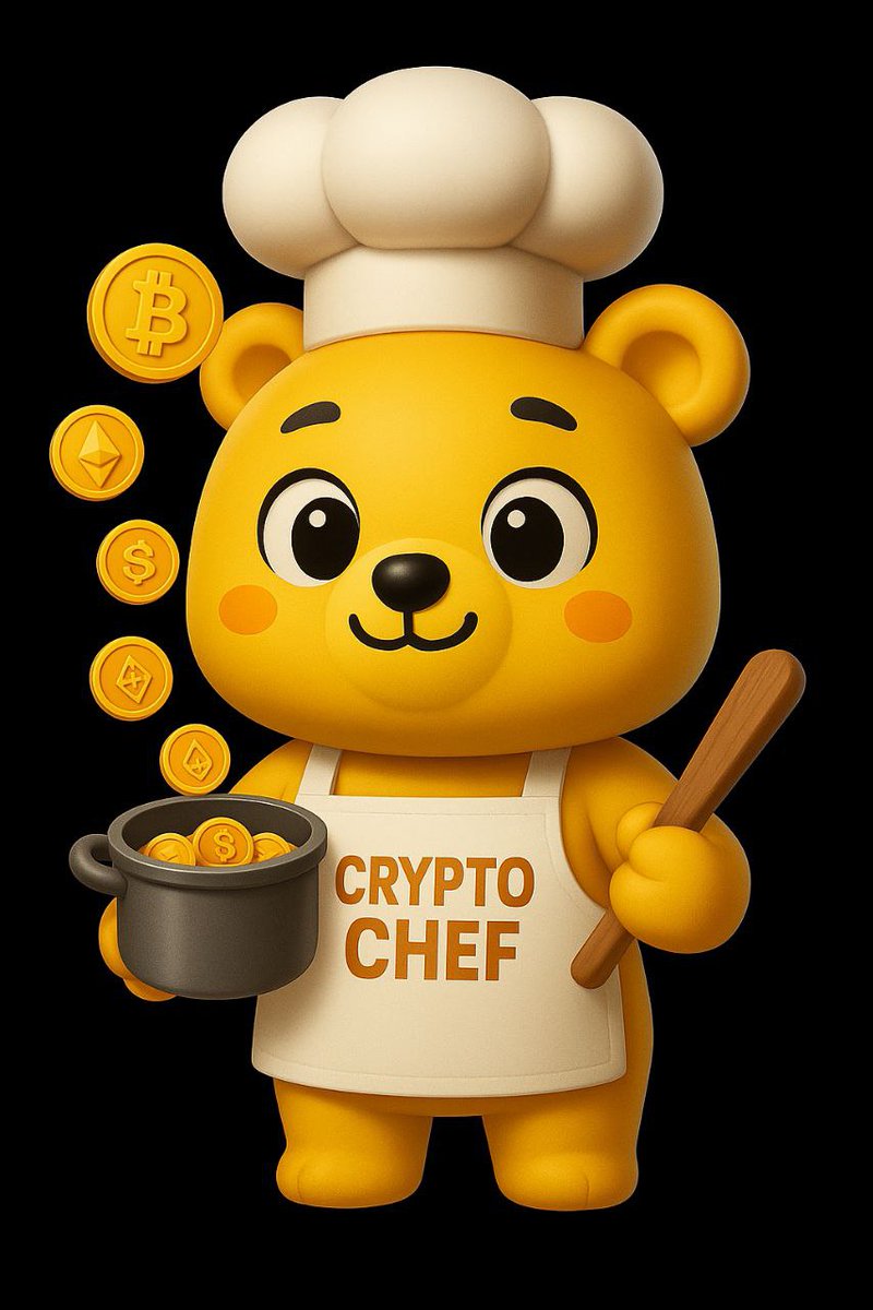 可爱黄色小熊做为加密厨师在搅拌装着硬币的锅