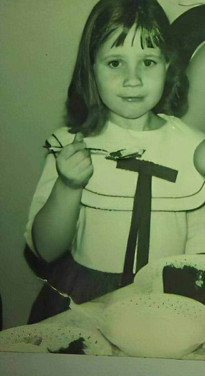 VintagebyDeb's tweet photo. “Me at 7, loving my birthday cake… some things never change 🎂😉 #SweetToothForever #BirthdayThrowback” https://t.co/Z3NAwu8e78